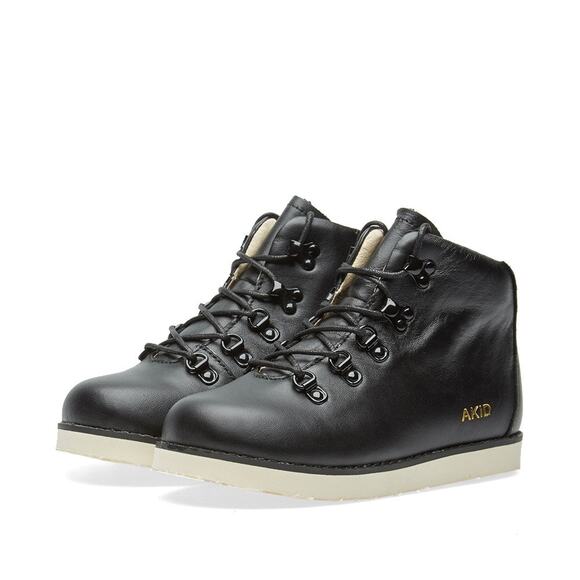 AKID Boys Size 1 Black Leather Jasper Ankle Boots Lace Up Casual Comfort LB14-4 - Picture 1 of 7